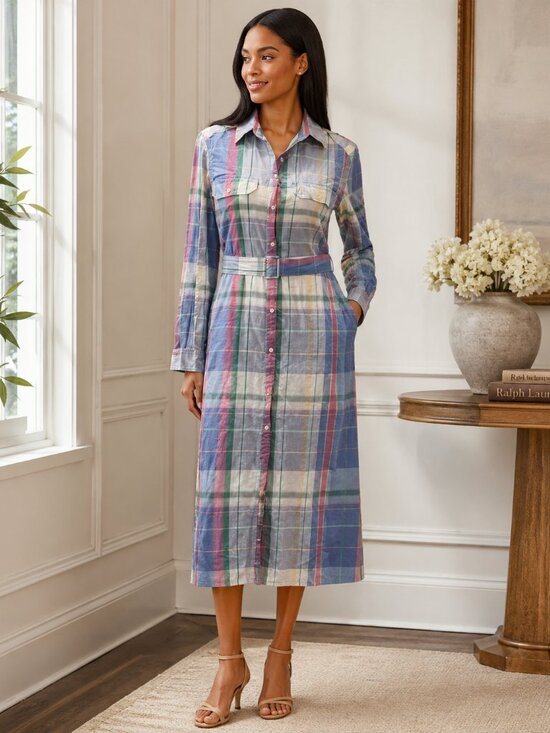 Polo Ralph Lauren Dresses & Skirts - Ralph Lauren Plaid Button Front Maxi Shirt Dress Belted Long Sleeve Preppy (M/L)